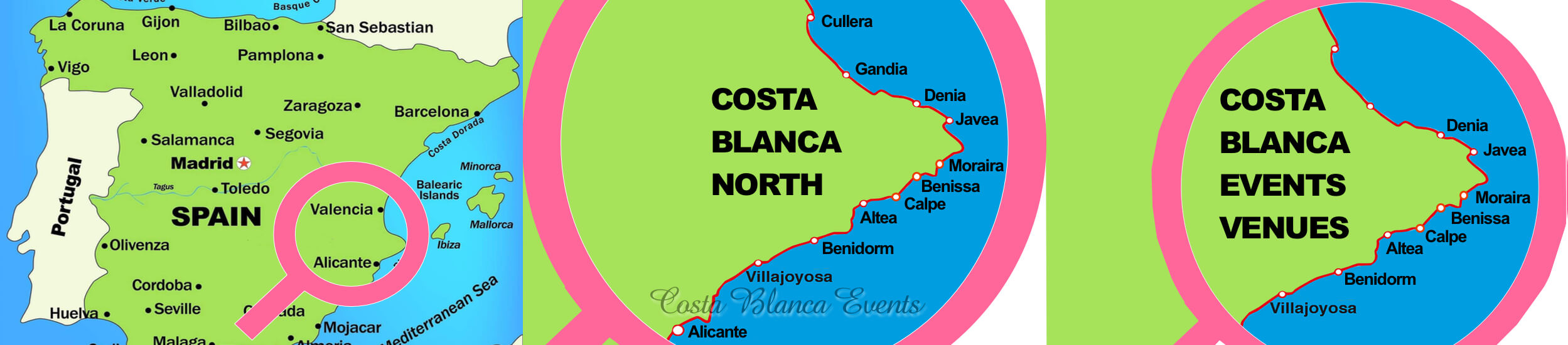 Kaart van de Spaanse Costa Blanca, en het gebied van de Costa Blanca Bruiloften